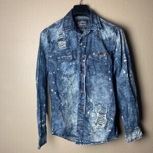 The Heritage by America Men's Medium Distressed Shirt Destroyed Denim Jean A48